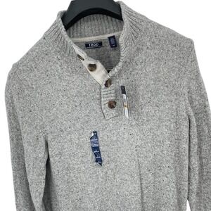 IZOD Mens Quarter Button‎ Up Mock Neck Pullover Sweater Gray - Size S